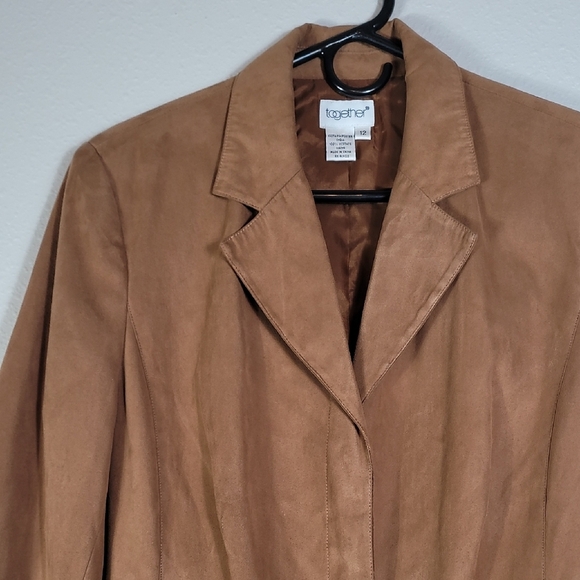 Vintage Faux Suede Fringe Jacket Brown Tan Size 12 Boho Western Y2K Blazer - Picture 2 of 12